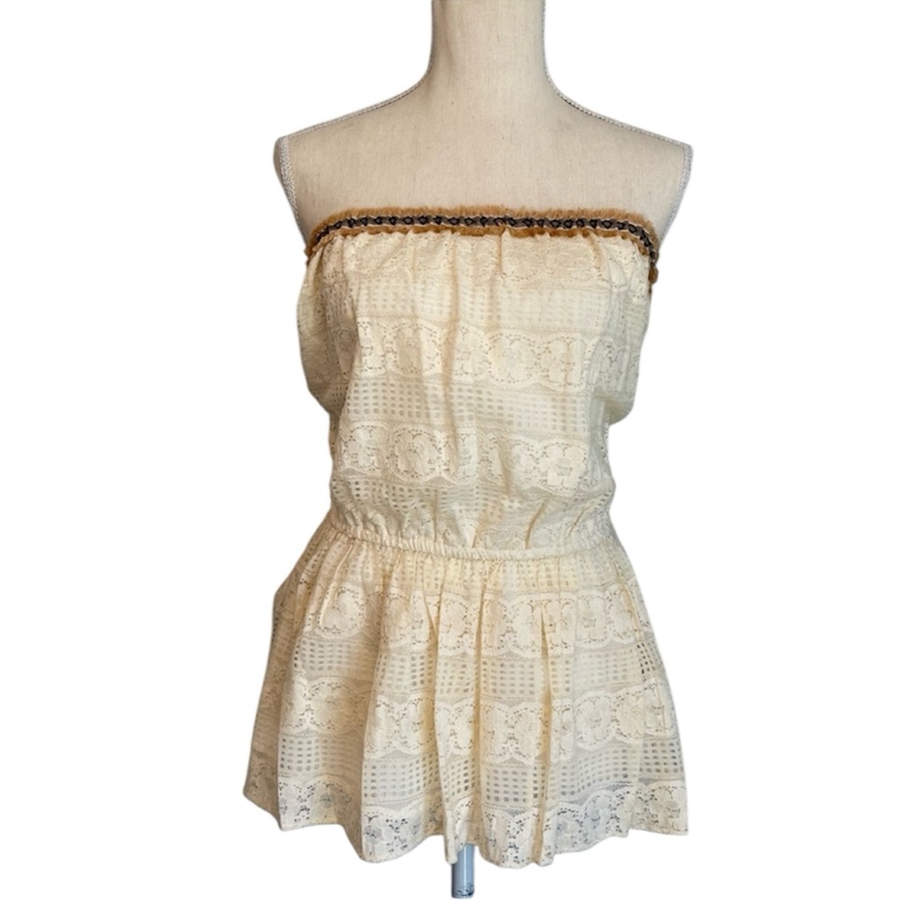 Anthropologie Tube Top Ivory Lace Peplum NWT Women’s Size Large - Picture 2 of 10